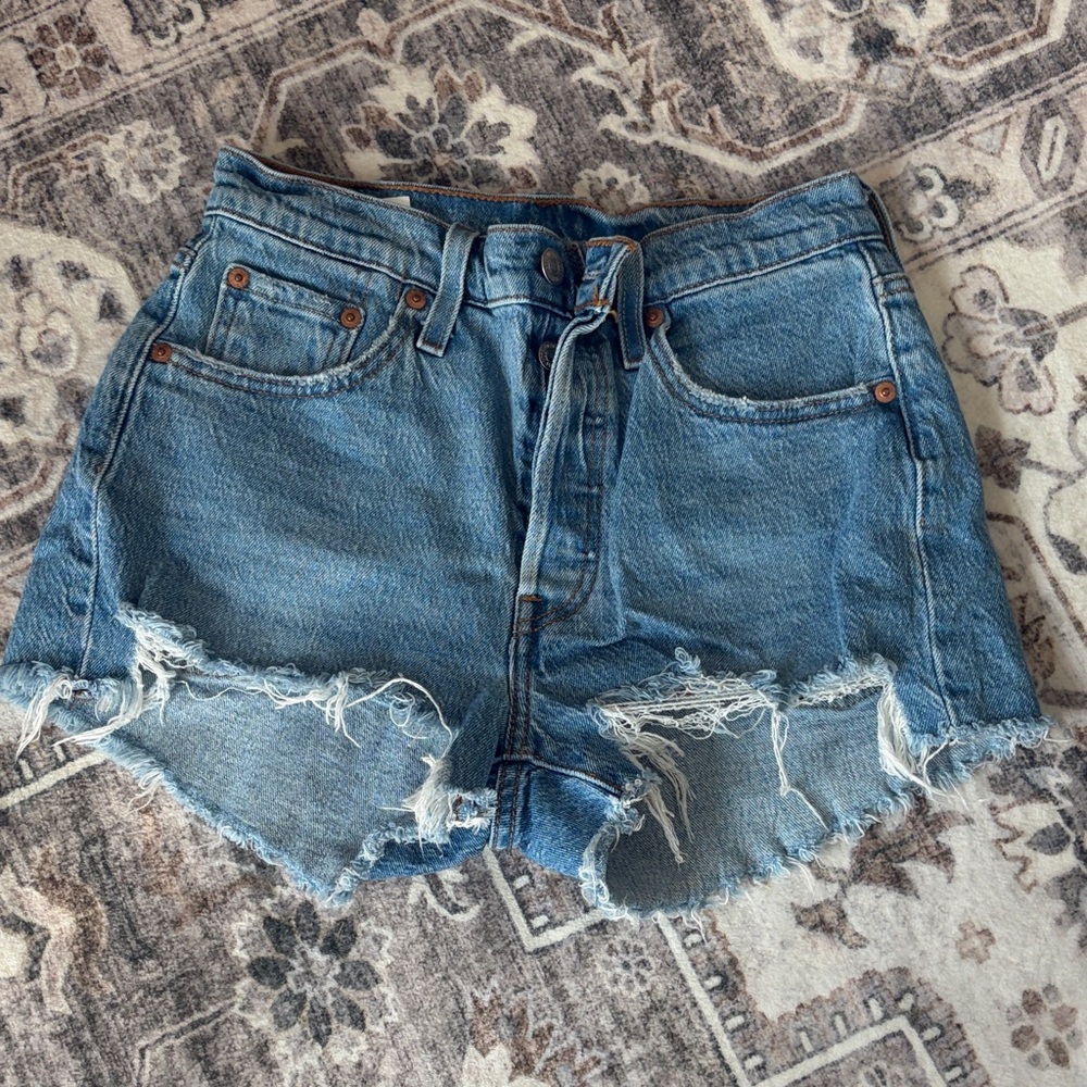 Levi's Distressed Light Blue Denim Cutoff Shorts